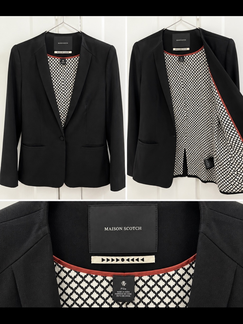 Scotch & Soda Black Women's Single-Button Blazer with Patterned Lining